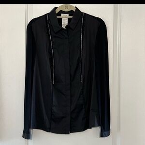 Akris Punto Top Womens Black Cotton Poplin Jersey Stretch Long Sleeve Shirt